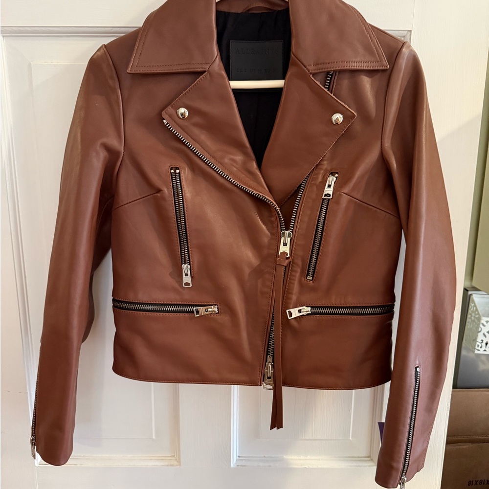 All Saints Chestnut Leather Jacket